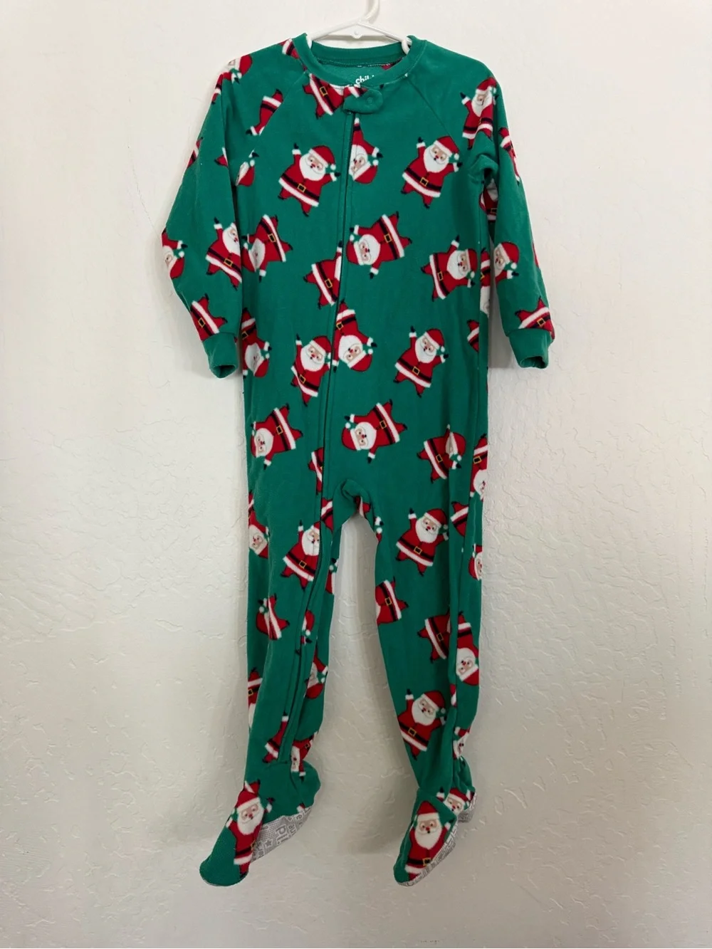 child of mine Green Santa Print Footed One-Piece Pajamas